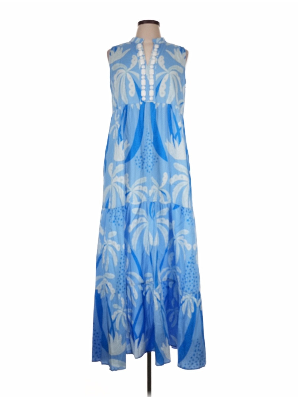 SHERIDAN FRENCH Light Blue Tropical Preppy Abstract Summer Print Maxi Dress L
